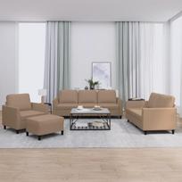 Vidaxl 4-Osobowa Sofa Z Poduszkami, Cappuccino, Sztuczna Skóra