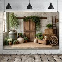 Barn Wood Door Haystack Theme Custom Spring Outdoor Wedding Party Decoration Banner Provided Portrait Photography Backdrop Props Vinyl--W150xH100cm