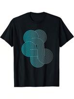 Modern Geometric Line Art Gradient Unisex T-Shirt - Black Cotton Crew Neck Tee With Teal & Blue Abstract Design XL