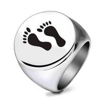Mother's Day Gift: 22MM Round Laser-Engraved Mother and Child Footprint Stainless Steel Ring Size 8