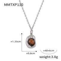 Hong Kong-Style Tiger Eye Stone Necklace & Gold Bead Pendant with Titanium Steel Earring Set