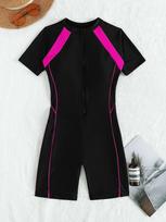 Women's Printed Slim-Fit Zipper Bodysuit One-Piece Wetsuit Swimsuit Extra Large