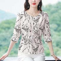 La Chapelle Contrast Print Slim-Fit Women's Blouse XL