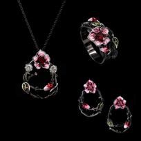 Europe, America, Black and Gold Two-Tone Dark Rose Ring Necklace Earrings, Fashion, Three-piece Jewelry 2026 6