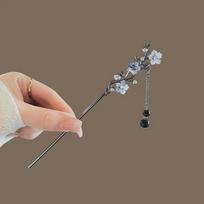New Neo-chinese Style Flower Hairpin Elegant Metal Hair Sticks Ink Colored Flower Tassel Hair Stick For Women