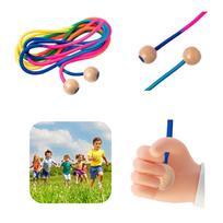 5m Rainbow Long Rope Multiplayer Jump Rope Wooden Ball Handle Speed Skipping Rope Adjustable Length Jumping Rope for Party Game China Mainland