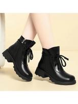 4cm Vintage Comfortable Med Square Heels Ankle Boots Fall Winter 2025 Women's Soft Leather Warm Fur Motorcycle Boots Office Mom 35