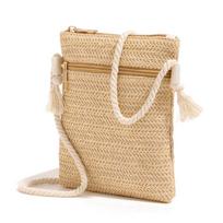 Niche Design Solid Straw Crossbody Bags Solid Color Small Phone Bag Woven Shoulder Bag  Vacation