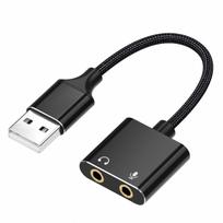 FineGood USB Audio Converter Adapter External Sound Card 0.2M USB Mini Interface Earphone Microphone 3-pole 3.5mm Nylon Braided Built-in Chip