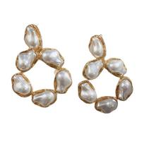 Hypoallergenic Imitation Pearl Earrings Round Shape Irregular Design Baroque Pearl Earrings Drop Style Stainless Steel Earrings