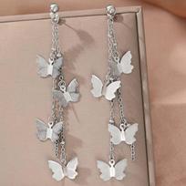 Fashion Long Tassel Butterfly Drop Earrings for Women Temperament Luxury Metal Rhinestone Hollow Bow Earrings Party Jewelry Gift