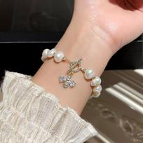 Bohemian Imitation Pearl Beaded Bracelets for Women Ladies Vintage Five Petals Flower Finger Rings Bracelets Jewelry Accessories