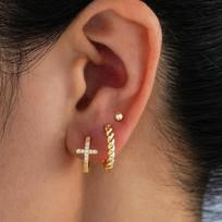 3Pcs/Set Exquisit Zircon Cross Hoop Earrings for Women Men Simple Compact Gold Color Stud Earrings Banquet Jewelry Accessories