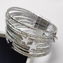 Boho Multi-layer Leather Bracelet Glitter Filled Stars Charm Magnetic Buckle Bracelet Slim Strips Handmade Wrap Bracelet