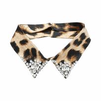 Elegant Detachable Collar Leopard Design Sparkling Rhinestones Neck Accessory Rhinestone Lapel Animal Print