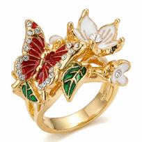 Fashion Elegant Butterfly Ring Light Luxury Flower Opening Finger Ring Oil Dripping Leaves Finger Jewelry Party