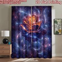 2D flat printing 2pcs Curtain Drapes Cosmic Glowing Rose Digital Printed Polyester Drapes Family Party Perfect for Classroom 60×150cm(23.6×59in)