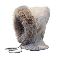 Versatile Balaclava Hat Imitation Mink Wool Integrated Neck Guard Knitted Hat Warm Drawstring Design Pullover Hat