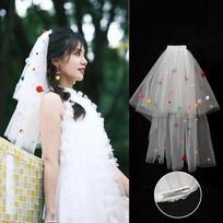 New Colorful Wedding Veils with Clip Sweet Pompom Mesh Tulle Butterfly Photo Props White Veil Bridal Veils Headdress Accessories