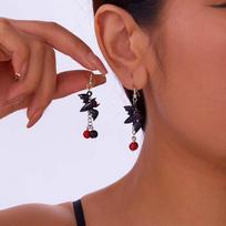 Vintage Crystal Waterdrop Vampire Bat Earrings for Women Gothic Black Enamel Star Moon Long Tassel Hanging Earring Party Jewelry
