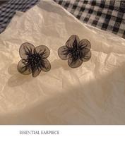 Black dominated 2026 fashion crystal temperament exaggerates women's earrings shrink lace flower long earrings