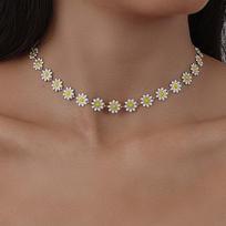 Summer Bohemian Daisy Choker Necklace for Women Girls Colorful Enamel Flower Clavicle Chain Necklace Jewelry Accessories
