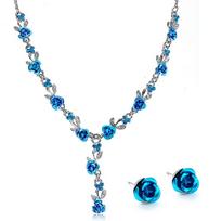 Vintage Rhinestone Acrylic Rose Stud Earrings Necklace Combination Set For Women Elegant Flower Jewelry Sets Wedding Jewelry