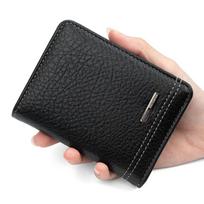 Men’s Slim Bifold Wallet Genuine Leather Card Holder with ID Window Compact Coin Pocket RFID Blocking Wallet