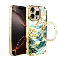 Etui Do Iphone 16 Pro Ibizu Elite Glass Z Magsafe, Szklany Tył, Złote Drzewa W Stylu Japońskim, Złote