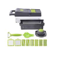 Razatoare Multifunctionala Legume 7-Blade Stainless Steel Vegetable Chopper with Sealed Container and Accessories - Manual Food Processor Cutter
