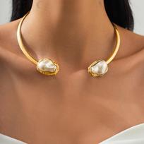 IngeSight.Z Luxury Baroque Imitation Pearl Collar Necklace Women Elegant Simple Smooth Open Torques Choker Necklace Jewelry