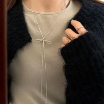 Simple Bowknot Drawstring Long Necklace for Women Korean Fashion Sweater Chain United States