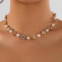 IngeSight.Z Trendy Luxury Imitation Pearl Rhinestone Flower Beads Choker Necklace Women Elegant Bridal Wedding Party Jewelry