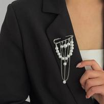 IngeSight.Z Trendy Exquisite Imitation Pearl Brooch Creative Metal Chain Tassel Brooches Shirt Collar Lapel Suit Pin Jewelry New