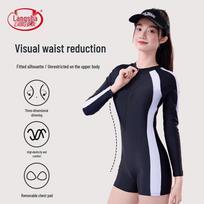LangSha Women's Conservative Sports One-Piece Flat-Leg Swimsuit L