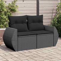 Vidaxl Sofa Ogrodowa Z Poduszkami, 2-Osobowa, Czarna, Polirattan
