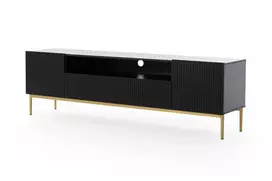 Tv Set Nicole 200 Cm With Open Shelf - Black Mat / Golden Legs