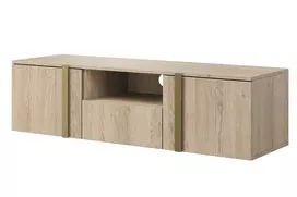 Tv Set Wall Mounted Verica 150 Cm With Open Shelf - Oak / Golden Handles