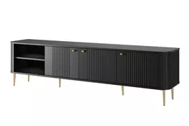 Tv Set Vesper 187 Cm With Open Shelfs - Black / Gold Legs