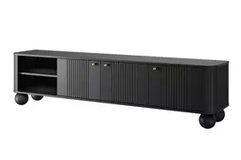 Tv Set Vesper 187 Cm With Open Shelfs - Black / Gold Handles