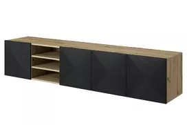 Tv Set Wall Mounted Asha 200 Cm With Open Shelf - Artisan / Black Mat