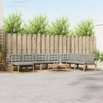 Lauko sofos komplektas 9 pcs Balta ir šviesiai pilka