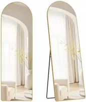 Songmics 160 x 50 cm viso kūno veidrodis su išlenktu rėmu iš kietojo stiklo, šviesiai auksinės spalvos