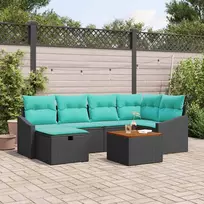 Lauko baldų komplektas Sodo Sofų Rinkinys su pagalve 7 pcs Juoda poliratanas