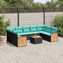 Lauko baldų komplektas 10 dalių sodo sofų komplektas su pagalvėlėmis, juodas, poliratanas