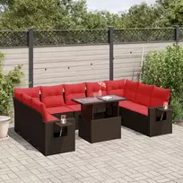 Lauko baldų komplektas 10 dalių sodo sofų komplektas su pagalvėlėmis, rudas, poliratanas