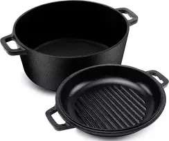 Kichly žalias olandiškas puodas 4,7 l su ketaus dangčiu grilinimui, dvigubos paskirties, juodas KY01495US