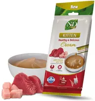 FARMINA N&D Prime Cat Kreminis with chicken & tuna kitten box – skanėstas kačiukui – 4x15g