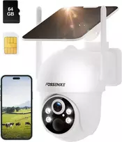 FOSSENXE 4G lauko apsaugos kamera su saulės baterija, 2K 4 MP PTZ, SIM kortelė, 64GB atmintis, IP66, PIR judesio jutiklis, F15