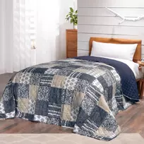 Rankšluostis Delindo Lifestyle lovos užtiesalas vintažinio stiliaus, skiautinių raštas, 140 × 210 cm, mėlynas